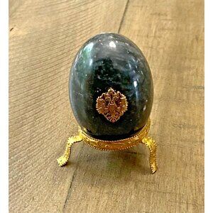 Marble Alabaster Egg Russian Imperial Coat Of Arms Emblem Black